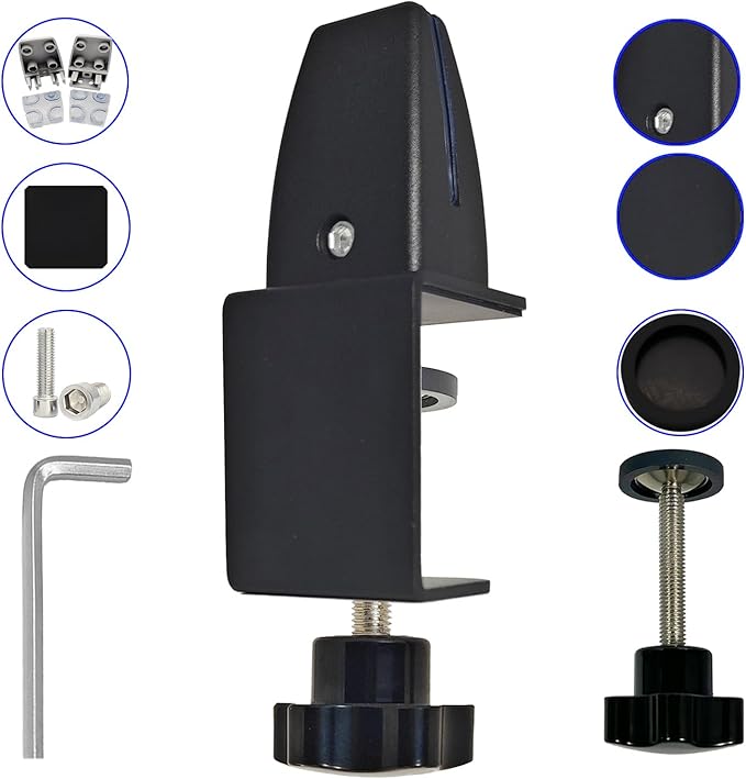 Jhanw 4-Pack Adjustable Aluminum Desk Clamps - Fits 1/8" to 51" Panels, Black Plexiglass/Privacy Screen Clips for Office Dividers & Sneeze Guards