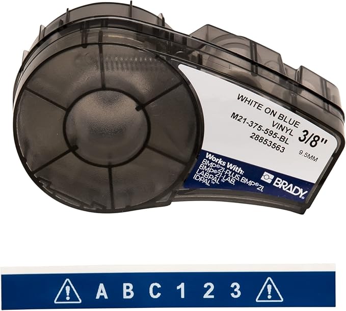 Brady Authentic (M21-375-595-BL) All-Weather Vinyl Label for Indoor/Outdoor ID, Lab and Equipment Labeling, White on Blue- For M210, M210-LAB, M211, BMP21-PLUS and BMP21-LAB Printers, .375" W, 21' L