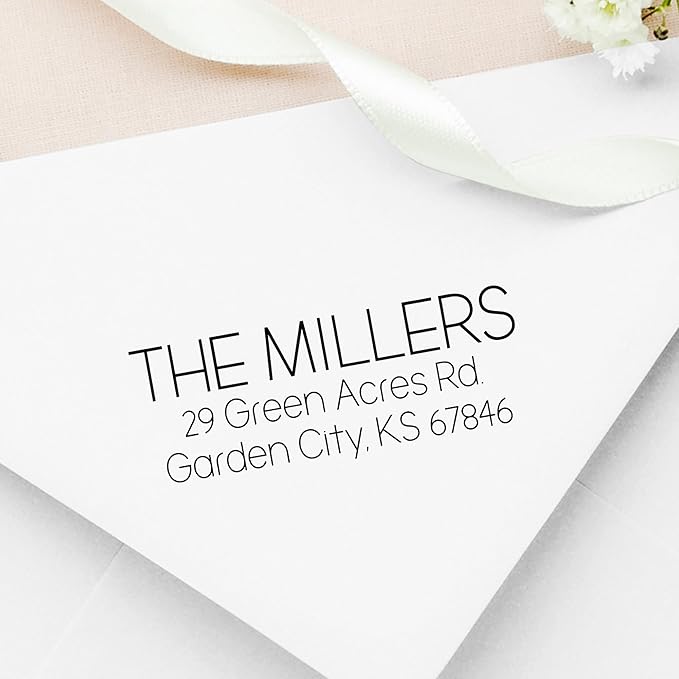 Address Stamp - Custom Stamps for Mailing I Create Personalized Name and Return Address I Up to 3 Lines of Text I Includes Ink Color Options I Self Inking and Wooden Rubber Stamp Options (Print Font)