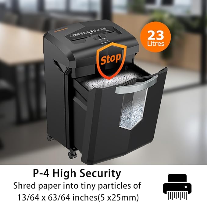 Bonsaii Heavy Duty 18-Sheet Office Shredder – 60-min Continuous Run, Cross-Cut P-4 Security, 6-gal bin with Window, 4-Wheel Design, Shreds Paper, Credit Cards & Staples – Black.