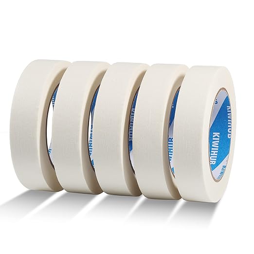 KIWIHUB White Painters Tape,1" x 60 Yards x 5 Rolls (300 Yards Total) - Medium Adhesive Masking Tape for Painting,Labeling,DIY Crafting,Decoration and School Projects