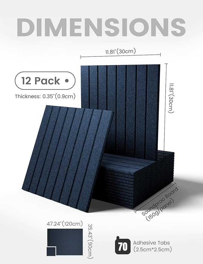 Large Felt Bulletin Board 48" x 36" Cork Board Alternative-12 Pack with 70 Safe Removable Adhesive Tabs, Cork Boards for Walls for Home Office Classroom Pin Board-Carbon Blue