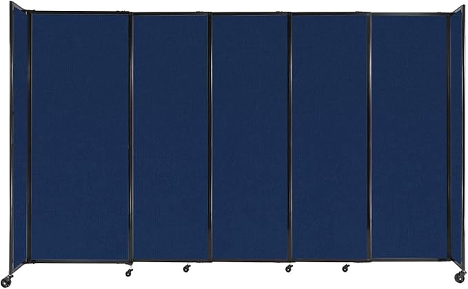 Versare Straightwall Sliding Portable Wall Partition | Freestanding Office Dividers | Locking Wheels | Temporary Room Separator | 11'3'' Wide x 6'10'' Tall Navy Blue Fabric Panels
