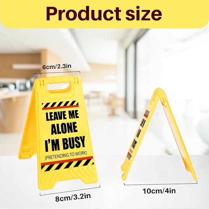 Funny Office Desk Accessories,Office Cubicle Decor,Desk Decor，Phone Holder Mirror Acrylic Table Signs，Joke Warning Team Mini Gifts for Coworker Employee Manager Director Supervisor (Leave Me Alone)