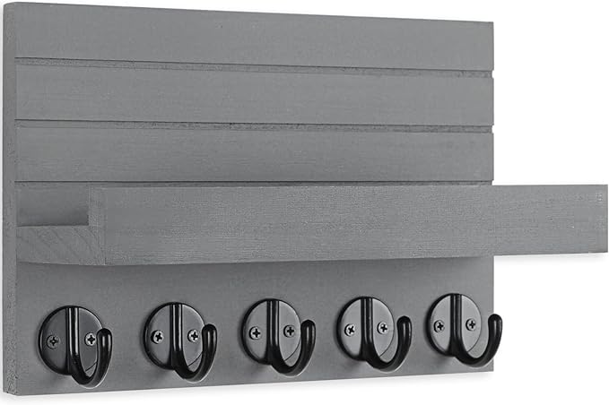 Lwenki Key Holder for Wall, Decorative Key and Mail Holder with Shelf Has Large Key Hooks for Bags, Coats, Umbrella – Paulownia Wood Key Hanger with Mounting Hardware (9.8”W x 6.7”H x 4.2”D)