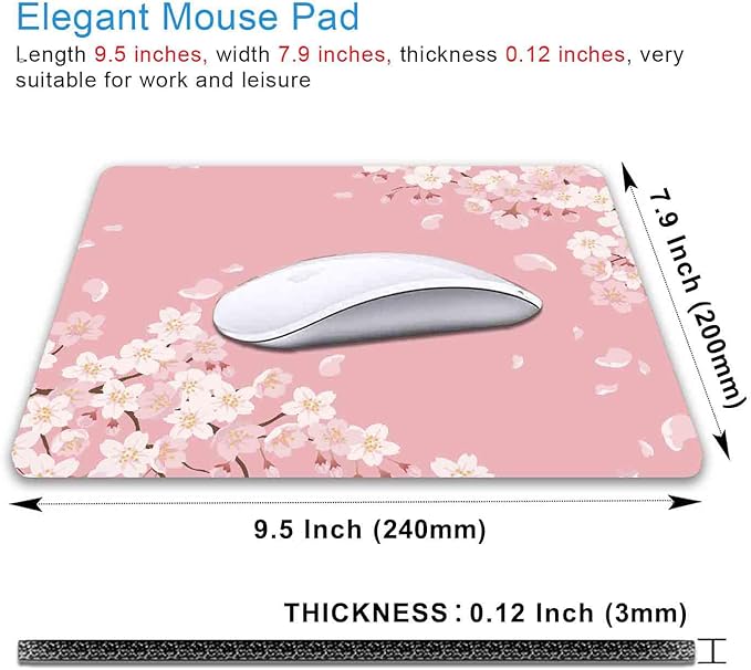 IMAYONDIA Cute Pink Mouse Pad, Floral Flowers Mouse Pad, Sakura Cherry Blossom Mousepad, Japanese Aesthetic Desk Decor, Anti Slip Rubber Base Mice pad for Computer Office Girl, 9.5 x 7.9 Inch