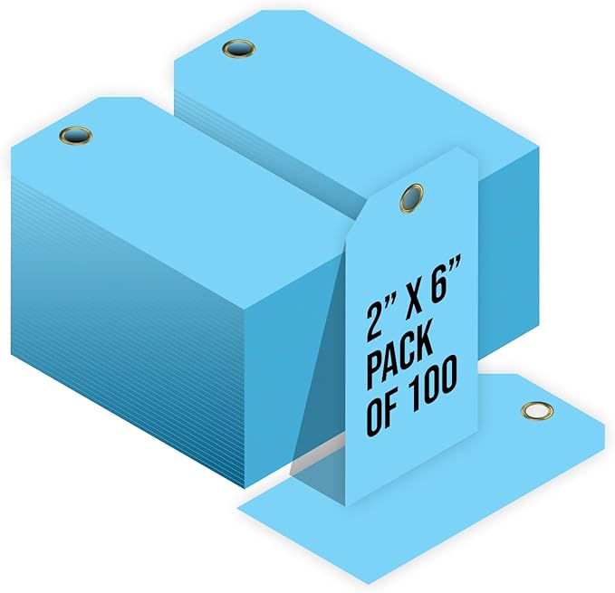 Tags 4 Less 15 Mil Waterproof Plastic Tags, Pack of 100 – 2” x 4” Heavy Duty Plastic Tags for Labeling, Outdoor Tagging, Equipment Labeling, Luggage, Valves & More (Light Blue)