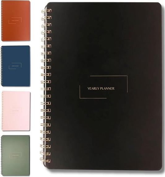 Merely Home | Ultimate Yearly, Daily, Weekly, Monthly Planner | 8.25" x 11.75" | To Do List Notebook for Work | Simple Design | Multiple Layouts | Academic Planner and Organizer Notebook (Black, Yearly Planner - Portrait)