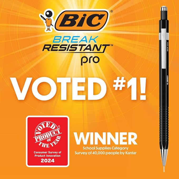 BIC Break Resistant Pro with Shock-Absorption and Twist-Up Eraser, Mechanical Pencil, 2-Count