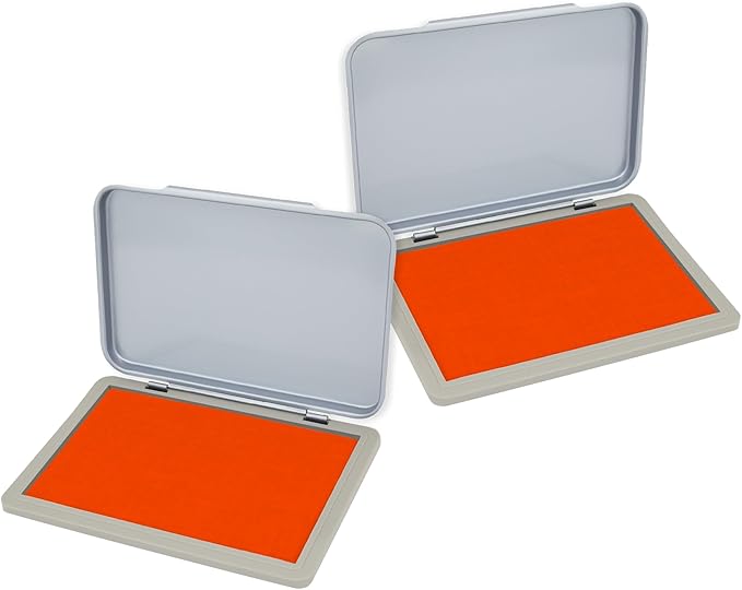 2 Pack Metal Case Stamp Pad Medium Size, Orange Color - Size: 3" x 4" - Choose from 15 Ink Colors
