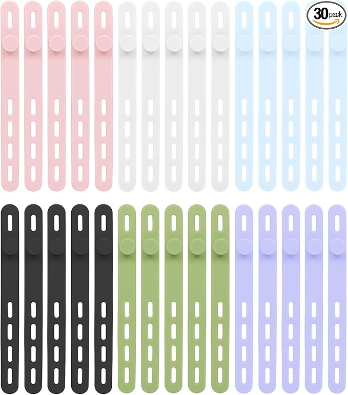 Donruby 24Pcs Silicone Cable Ties - Reusable & Washable with Locking Buckles, Adjustable Fastening Cable Management Straps, Multi-Purpose High Elasticity Cord Organizer (6 Colors)