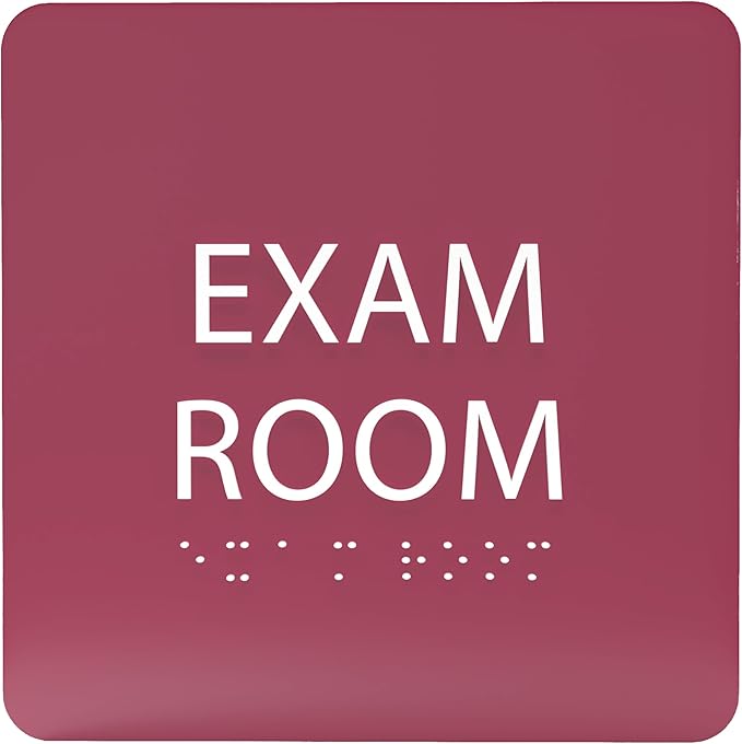 ADA CENTRAL SIGNS - 6" X6" Exam Room Sign - ADA Compliant Tactile Graphics Grade 2 Braille Text Acrylic Wall Signs - Educational Institution Directional Assistance Test Center Door Sign for Schools