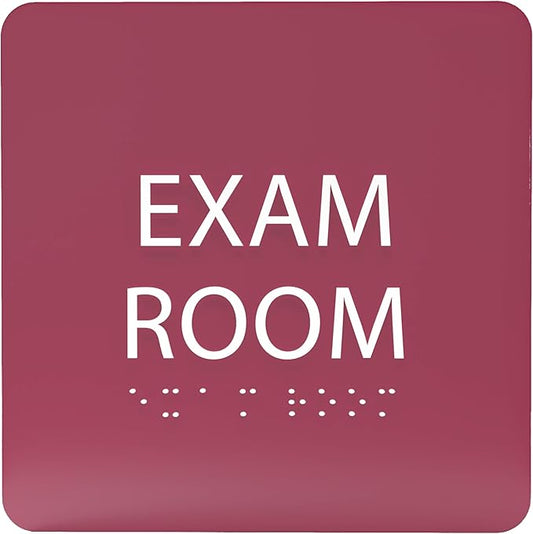 ADA CENTRAL SIGNS - 6" X6" Exam Room Sign - ADA Compliant Tactile Graphics Grade 2 Braille Text Acrylic Wall Signs - Educational Institution Directional Assistance Test Center Door Sign for Schools