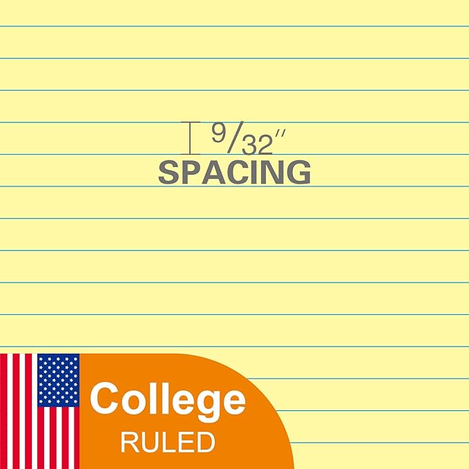KAISA Loose Leaf Notebook Paper, College Ruled, 300 Sheets Per Lined Paper, 8" x 10.5", 3 Hole Punched for 3 Ring Binder, Canary, Made In USA