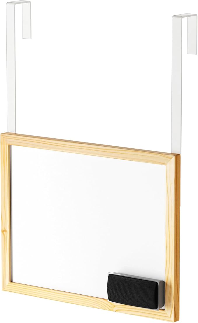 Over The Door Whiteboard, 16"x12" Wooden Dry Erase Board with 2 Hanging Rods, Small White Board for Door, Cubicle Whiteboard for Home, Office, Dorm, No Drills