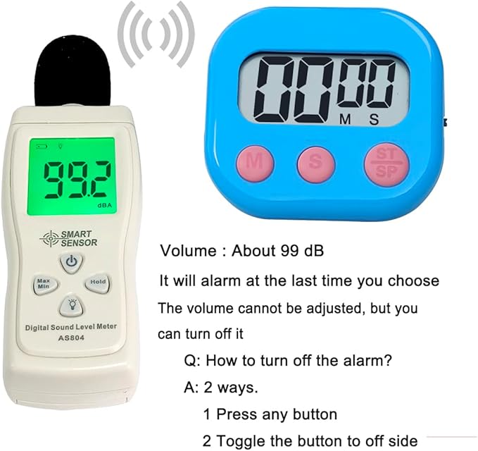 Digital Kitchen Timer, BESTWYA Electronic Timer with Clear LCD Screen Count Up and Down Function 3 Big Buttons On/Off Switch Button (2, Blue and White)