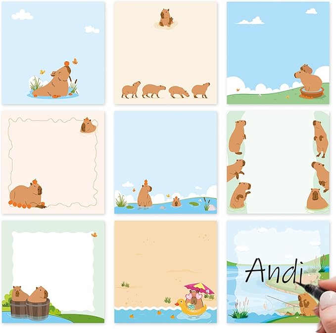 Lovarywow Capybara Sticky Notes Gifts - 9Pack Cute Sticky Notes 3x3 Funny Gifts for Capybara Lovers Cartoon Notepads Animals Post Pads for Women Men Office School Supplies 450 Sheets