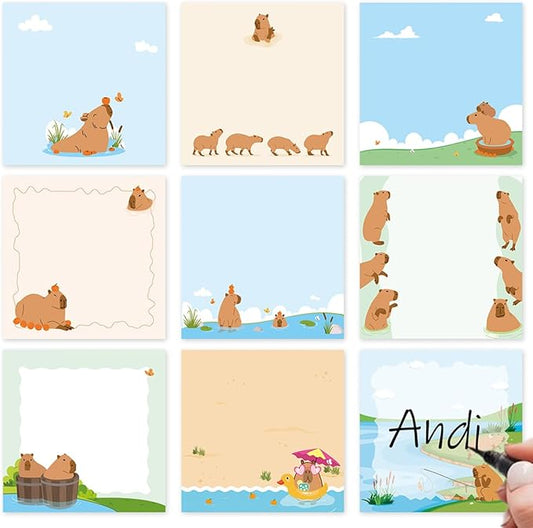 Lovarywow Capybara Sticky Notes Gifts - 9Pack Cute Sticky Notes 3x3 Funny Gifts for Capybara Lovers Cartoon Notepads Animals Post Pads for Women Men Office School Supplies 450 Sheets