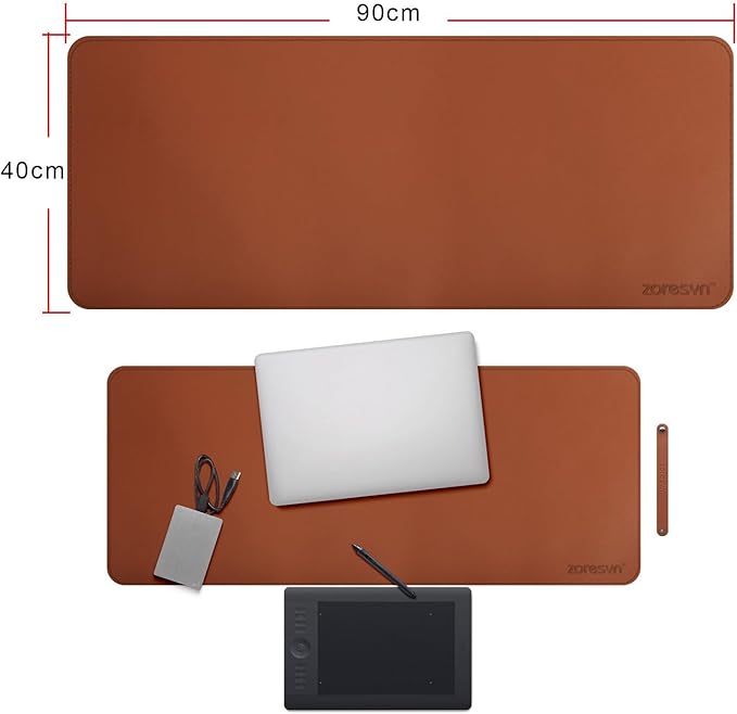 ZORESYN XL Large Mouse Pads (35.4"x15.8") - PU Leather Large Gaming Mousepad Desk Mat - Nonslip Base and Waterproof Desktop Keyboard Extended Mouse Mat (Light Brown, X-Large)