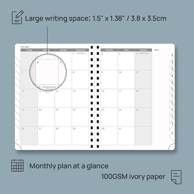 POPRUN 2026 Planner (Medium - 6.5'' x 8.5'') with Hourly Schedule, Vertical Layout - 2026 Weekly Calendar (Jan. 2026 - Dec.2026) for Time Management, Monthly Tabs, Spiral Bound, Soft Cover - Purple