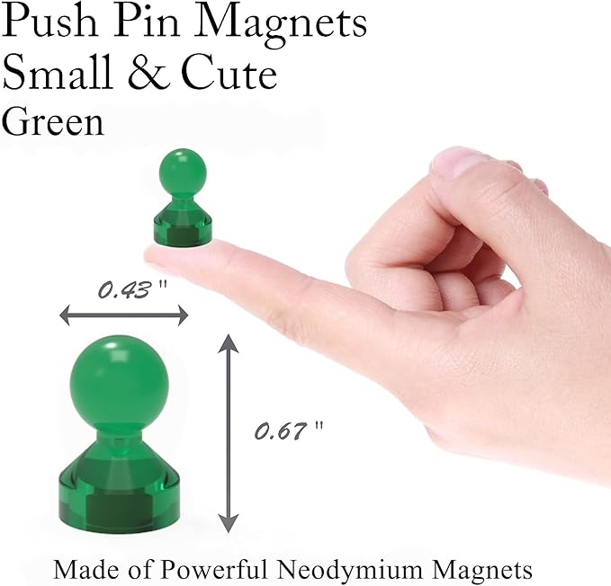 MHDMAG Magnetic Push Pins Powerful Push Pin Magnets for Fridge Whiteboards Calendars Maps in School & Office Pack of 32,Green