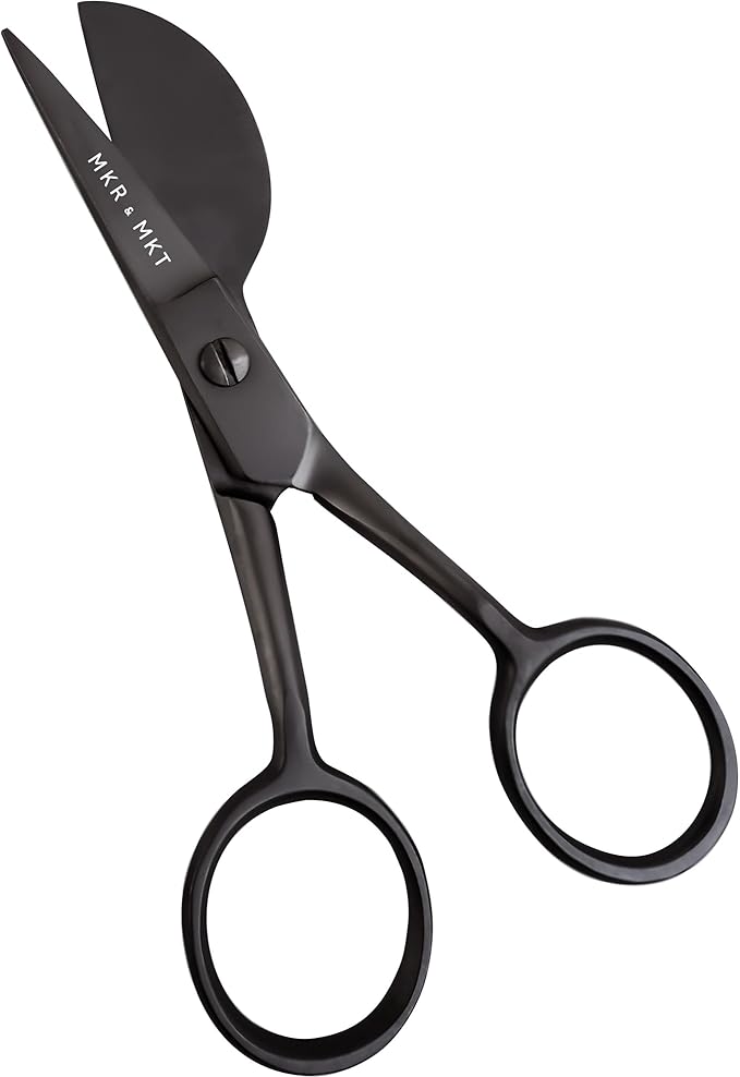 MAKER AND MARKET Small Embroidery 4.5 Inch Scissors Set of 2 Kit - Mini Double Bend Offset Duckbill and Double Bend Long Applique Needlepoint Blade with Pouch Sleeve (Black)