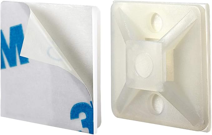 XHF 100 PCS 3/4" White Self Adhesive Cable Zip Tie Mounts Wire Cable Clips Holders Management Anchors Organizer Holders Squares(HS-101S)
