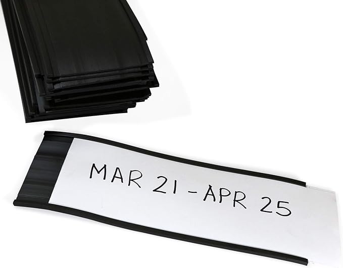 SmartSign (Pack of 25) 3 x 8 inch Flexible 'C' Channel Shelf Label Holders with Inserts, 62.5 mil Magnetic Material, Black, Made in USA