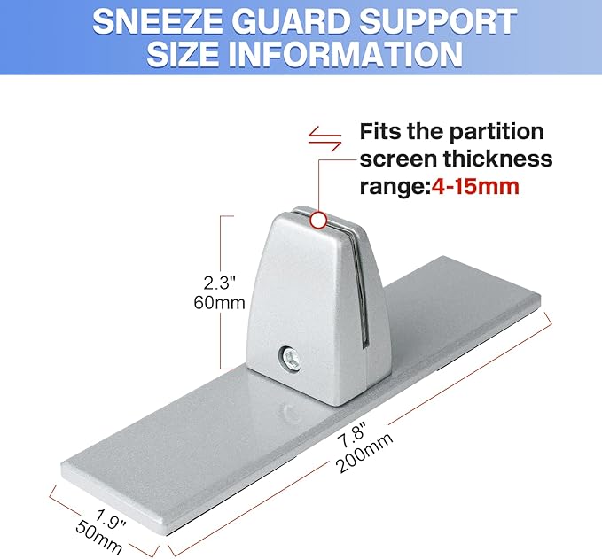 4 Packs Sneeze Guard Clamp Bracket, Sneeze Guard Shield Base for Countertop, Stick On Heavy Duty Aluminum Partition Guard Clip, Panel Support Clamp Stand for Clear Acrylic Desktop Counter Reception