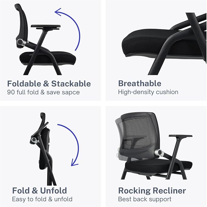 30 Pack Foldable Office Chairs with Wheels, Mesh Back, Arms and Portable - Folding Office Chairs Stackable for Conference Room Chair, Office Guest & Reception & Meeting Chair - (Black) 300 lbs.