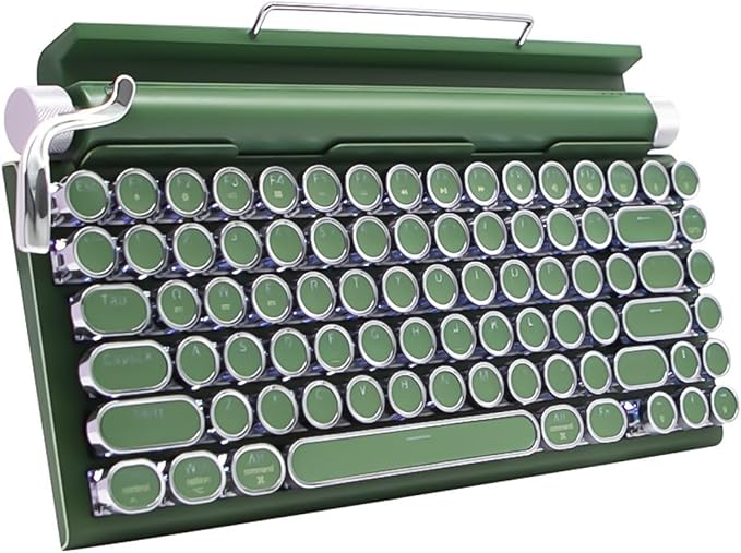 Adventurers Retro Typewriter-Style Mechanical Keyboard, 83 Keys, 75% Compact Layout, Bluetooth 5.0 and Wired, Hot-Swappable Blue Switch, White Backlit for Windows/Mac/iPad/PC/Laptop (Dark Green)