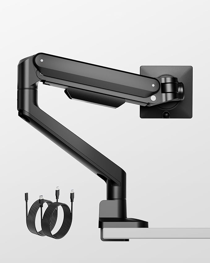 monTEK Deluxe Monitor Arm with USB A/C up to 40 Inch Holds 26.4 lbs Curved Screens Aluminum Fully Motion Single Monitor Stand with Clamp/Grommet, Quick Release Plate,75/100mm VESA, MA1008UCBK