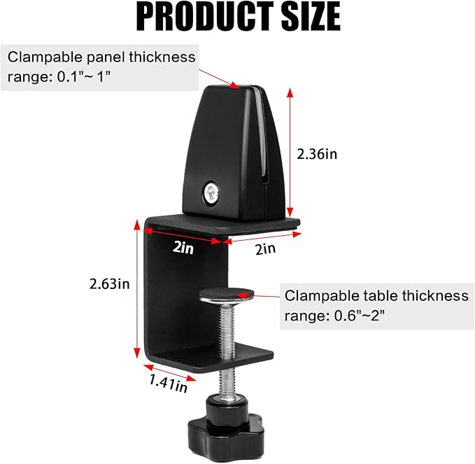 Heavy Duty Sneeze Guard Clamp For 0.1" to 1" Thick Panel,Desk Partition Support Clamps,Adjustable Aluminum Desktop Divider Holder,Easy to Install Desk Privacy Panel Clips, 4 Pack,Silver (Black)