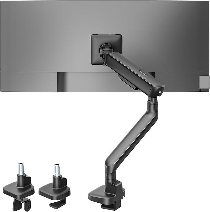 monTEK Single Monitor Arm, Mechanical Spring Monitor Arm for 17-40" Ultrawide Screens, Adjustable Monitors Desk Mount Holds up to 24.2 lbs with C Clamp/Grommet Desk Mount, VESA 75/100mm, MA1011BK