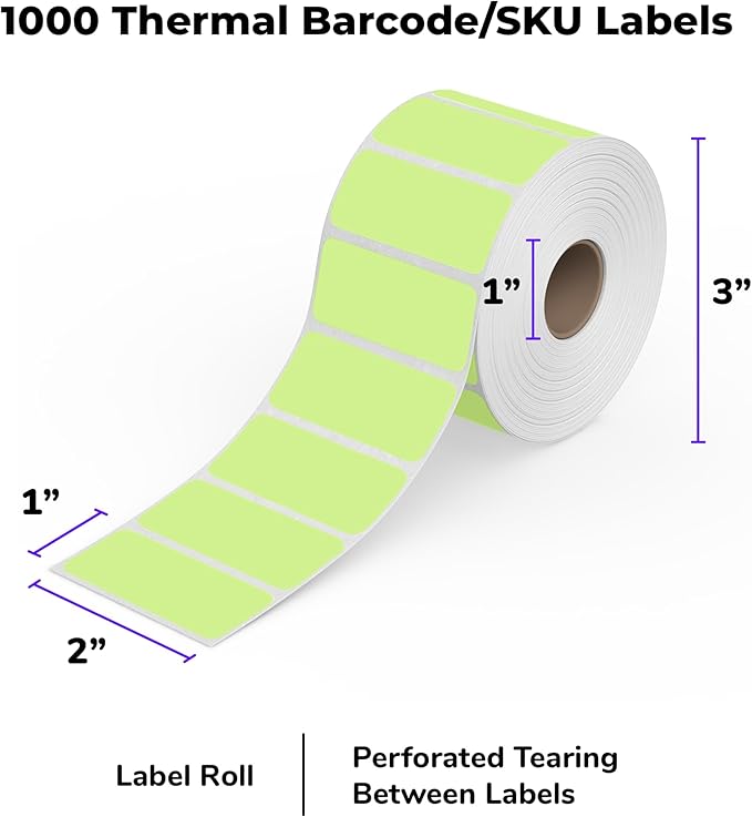 Rollo Direct Thermal 2x1 Sticker Labels - Roll of 1,000 Yellow Thermal Labels - Multi-Purpose Thermal Printer Stickers