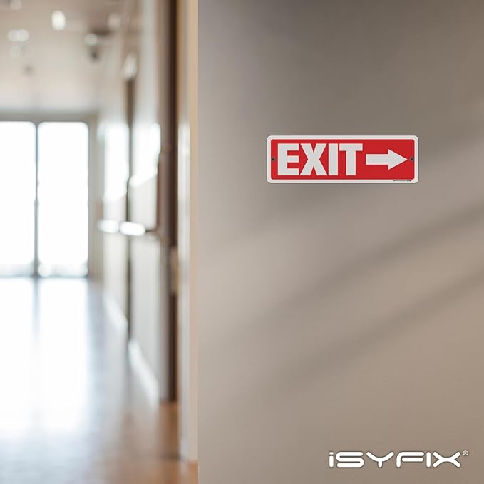 iSYFIX Exit Signs 12 Pack 12x4 Inch with Directional Right Arrows - Rust Free Aluminum, Laminated for UV, Weather, Scratch Resistance - Ideal for Offices, Schools, Theaters, Restaurants