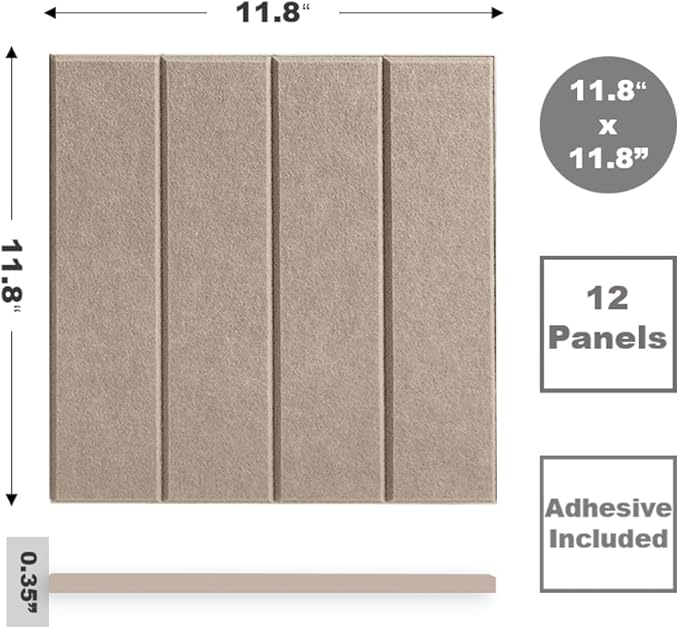 DECORITA Felt Bulletin Board Tiles | Modern Cork Board Alternative | Large Cork Boards for Walls | Aesthetic Felt Wall Panels for Office & Home Decor | Pinboard & Photo Board (12-Pack) | Camel