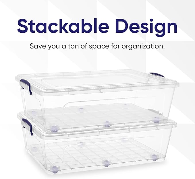 Superio Storage Bins with Lids, Clear Plastic Containers for Organizing, Stackable Totes, BPA Free, Odor Free, Organizer Boxes for Home, and Dorm (4 Pack, 42 Quart)
