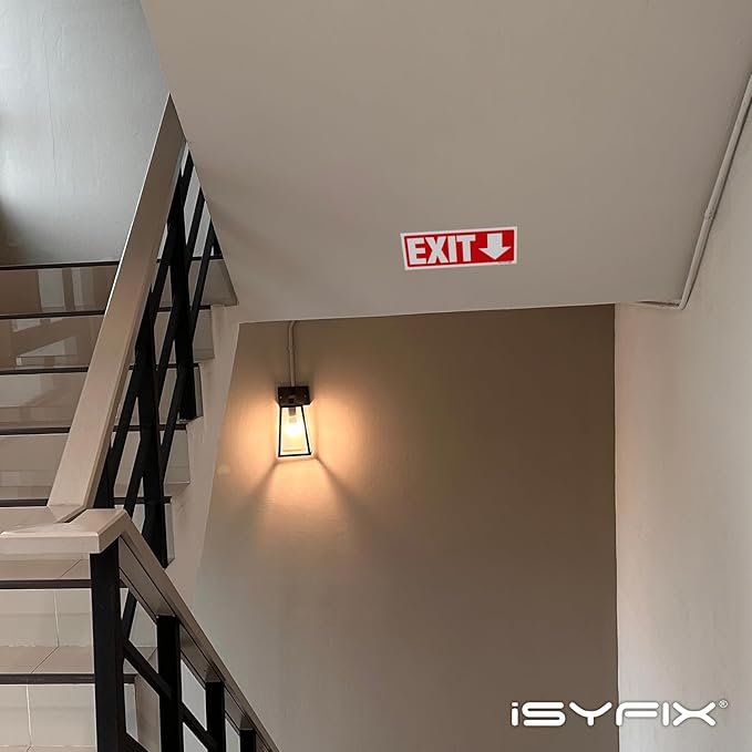 iSYFIX Exit Signs Stickers 12 Pack 12x4 Inch - Laminated Premium Vinyl Directional Down Arrow Signs for Buildings, Office, Workplace, Stores, Schools, Theaters, Parking, Restaurants, Factories