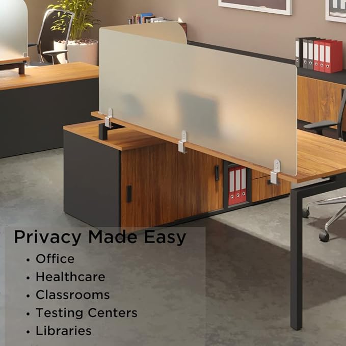 Desk Divider for Students and Desk Privacy Panel. Office Partitions and Ideal Cubicle Light Shield. Frosted Acrylic Clamp-on Desk Partition - 60” W x 22”H Divider