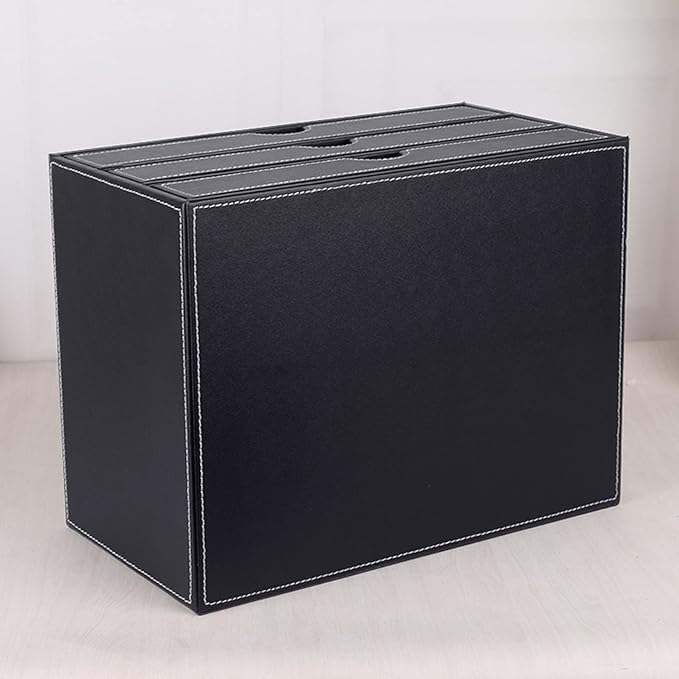 RHCSZ High-end PU Leather Desk Organizer File Cabinet Executive Office Supplies Desktop Filing A4 File Cabinet Stackable Storage Organizer Box with 3 Drawers (Black)…