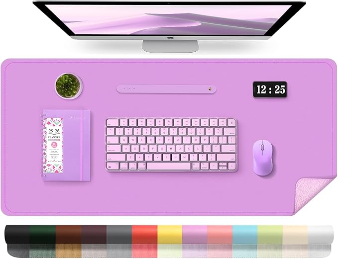 Leather Desk Pad Protector, 39.4'' X 17'' Large Mouse Pad, Office Desk Mat, Non-Slip PU Leather & Suede Base Desk Blotter, Laptop Desk Pad, Desktop Mat for Office Home, Lilac