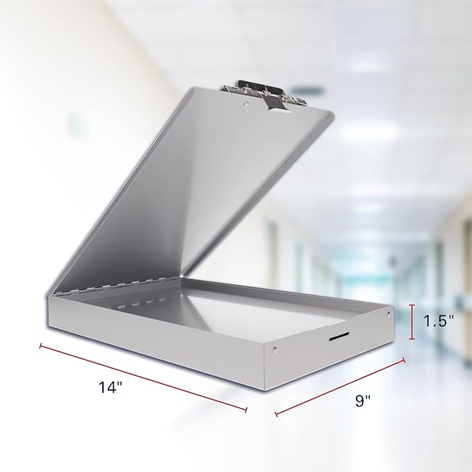 Saunders Metal Clipboard with Storage, Silver Dual Layer Nursing Clipboard Folio, Letter Size Paper Organizer, Steel Clip with Self Locking Latch, Form Holder for Office, School & Work - Made in USA