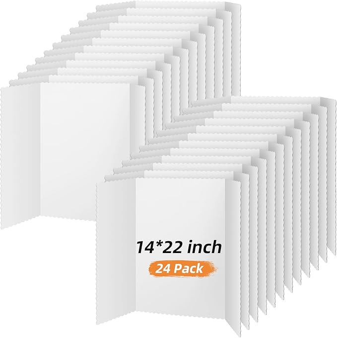 Ctosree 24 Pcs 14 * 22 Inch Tri Fold Poster Board Bulk, Science Fair Project Display Paperboard, Single Wall, Lightweight Presentation Board (White)
