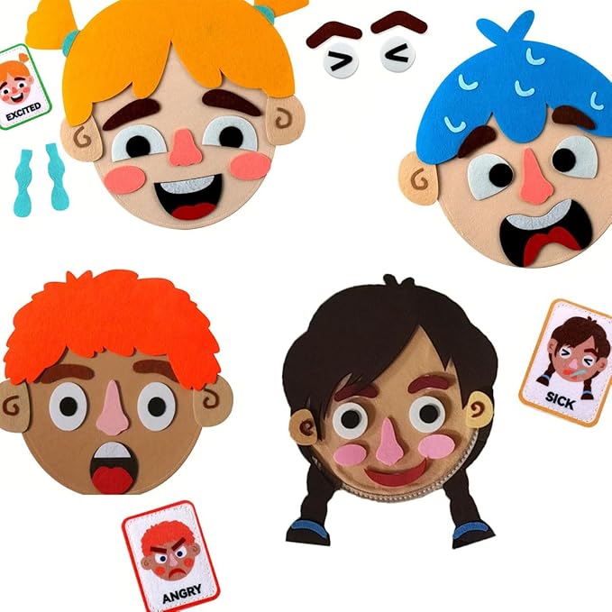 Children's Felt Expression Face DIY Activity Toy, Children's Social Emotional Learning Activity Expression Board Emotional Expression, Educational Puzzle Game Early Education