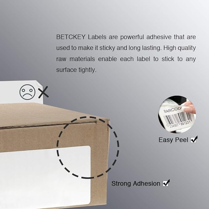 BETCKEY - 4" x 2" (102 mm x 51 mm) Barcode Shipping & Multipurpose Labels Compatible with Zebra & Rollo Label Printer,Premium Adhesive & Perforated [1 Rolls, 750 Labels]