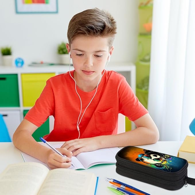 HiGaits Pencil Case for Boys,Multi-Slot Large Capacity Pencil Pouch with Soft Zipper, Durable Pen Box Panda
