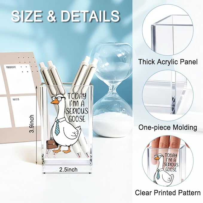 QYUVK Today I'm A Serious Goose Acrylic Cosmetic Pencil Holder Cup, Funny Silly Goose Pen Holder Gifts For Women Men Friends HR Boss, Office Sarcastic Humor Gifts for Coworkers, Goose Lover Present