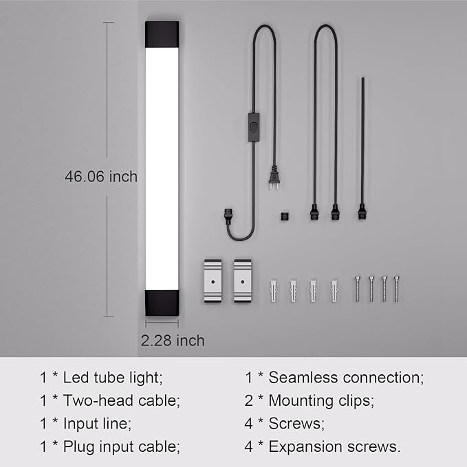 Modlicht Plug in Light 4FT 5000K Linkable LED Tube Shop Closet Under-Cabinet Utility Lights, IP66 Waterproof, Overhead Ceiling Workbench Light, LED Light Bar for Room Office Garage Shop Bathroom