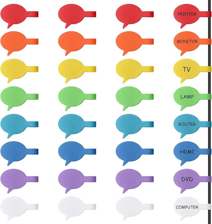 Trilancer Cord Labels Cable Label, Multicolored Handwriting Cord Tags - Speech Bubbles Tags for Organizing Wires and Identification, Reusable with Multiple Uses - 32 PCS